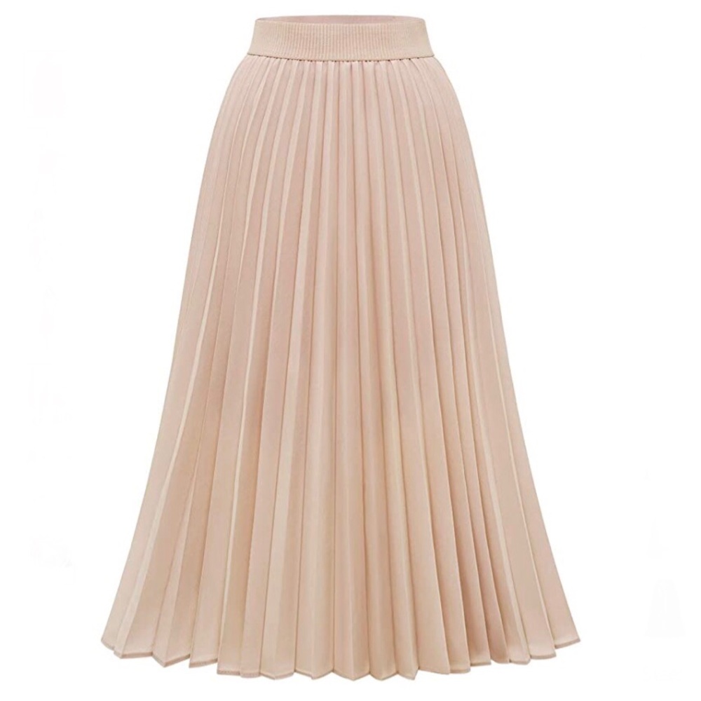 High Waist Pleated A-Line Chiffon Midi Skirt